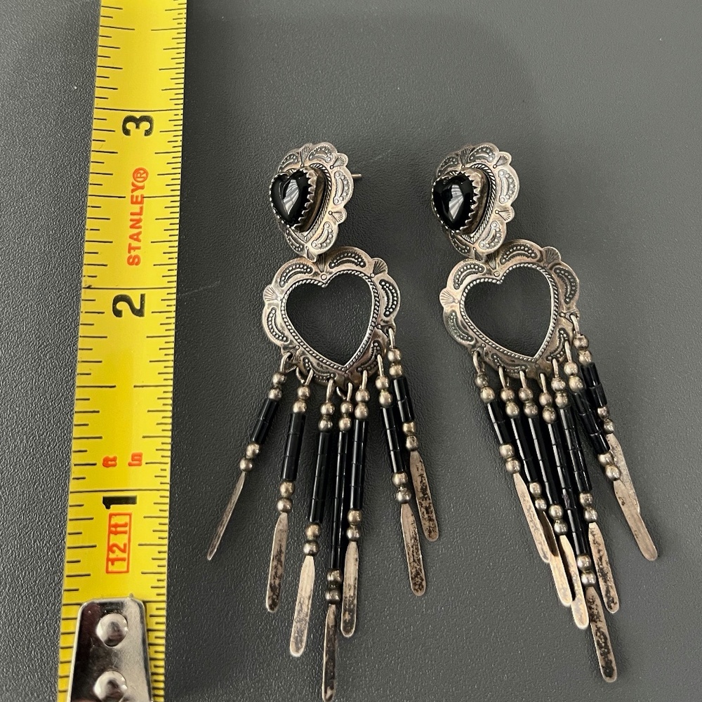 Q.T.O. Quoc Turquoise Inc Navajo Southwestern Sterling Silver & Onyx Earrings